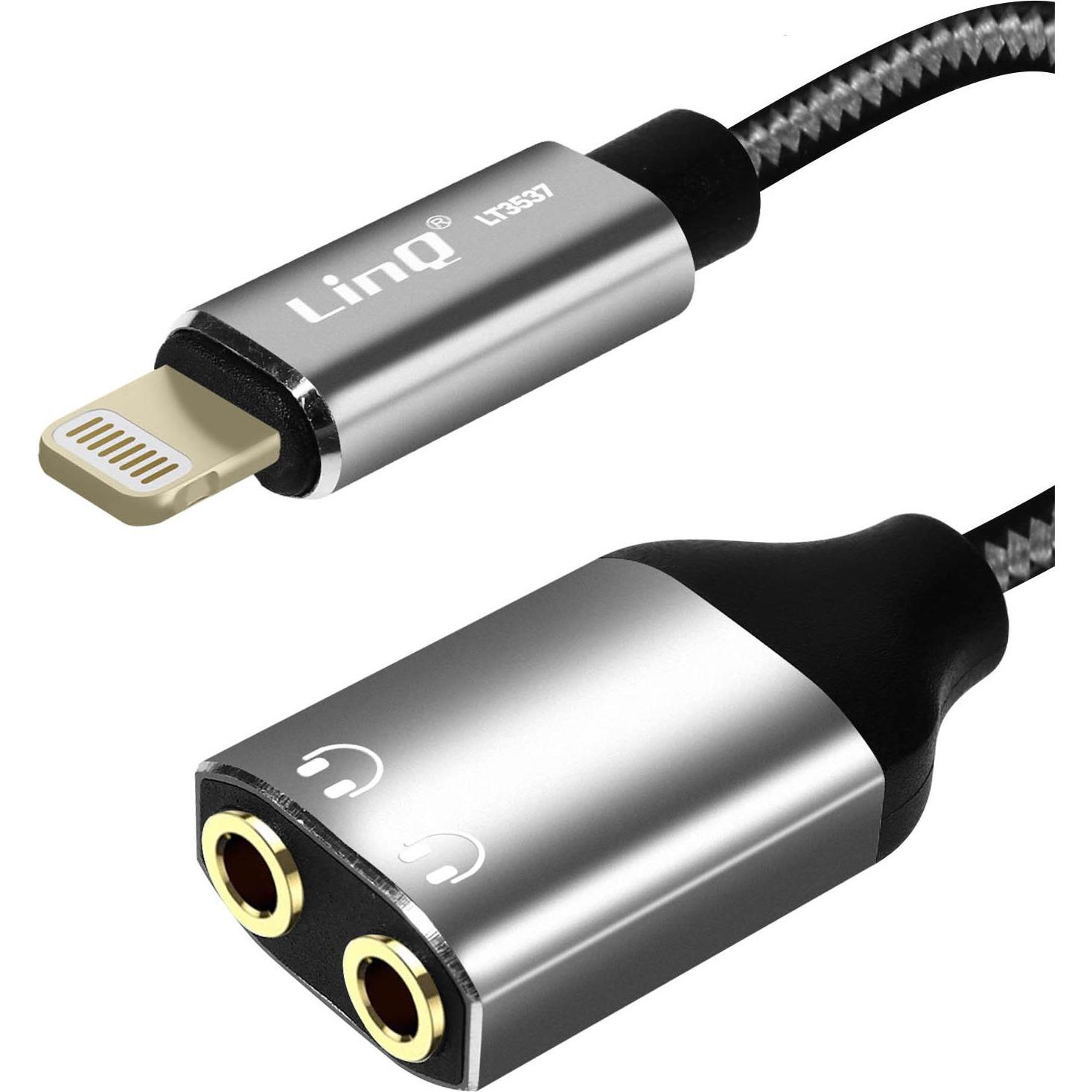 LinQ LT3537 Audiosplitter (Lightning, 3.5mm Klinke), Mobilgerät Adapter, Grau