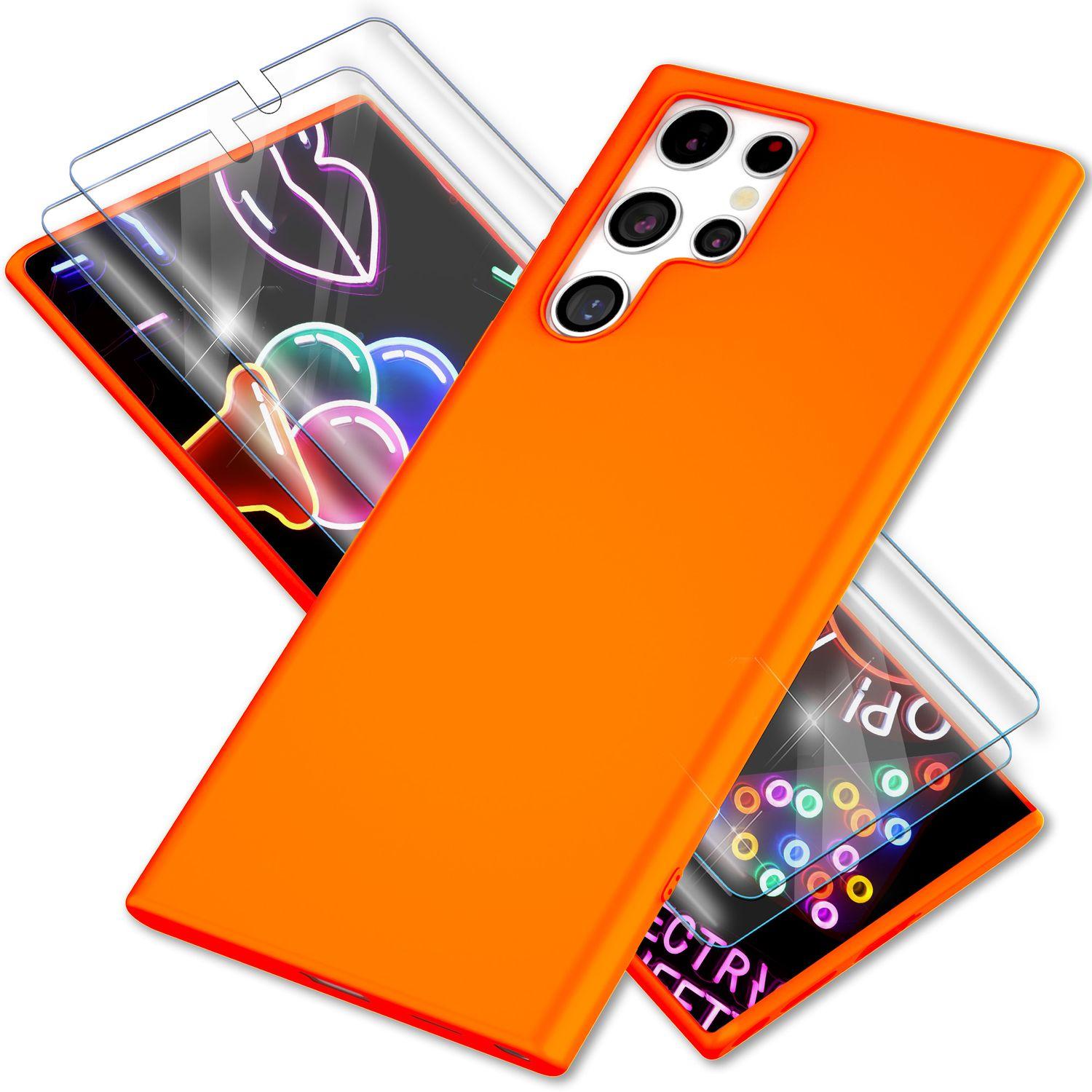Nalia Neon Silikon Hülle mit 2x Displayschutz (Samsung Galaxy S23 Ultra), Smartphone Hülle, Orange