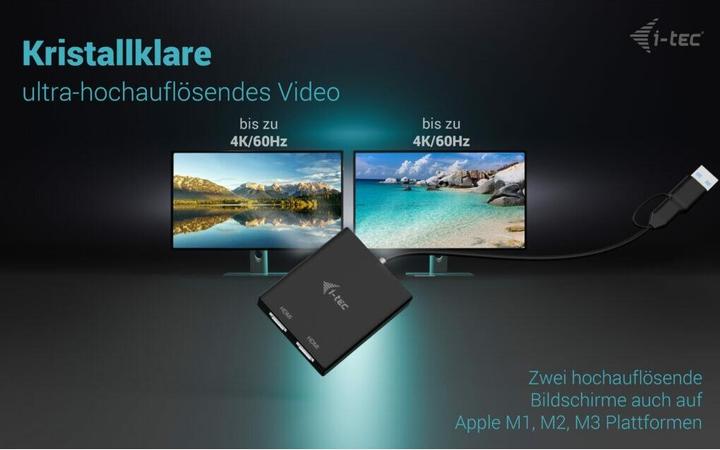 Produktbild i-tec USB-A/USB-C Dual 4K HDMI Video Adapter 2x 4K HDMI Display Adapter mit DisplayLink Chip 6950 (USB 3.1, 27 cm)
