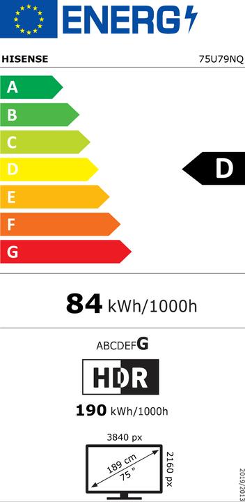 Label énergétique Hisense TV 75U79NQ Smart TV 75 pouces 4K (75", Mini-LED, 4K)