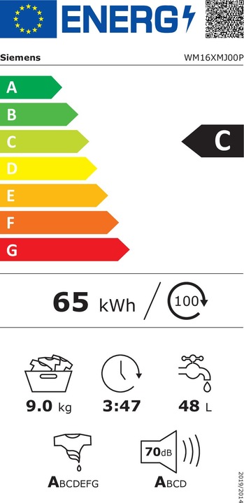 Energie-Label Siemens WM16XMJ00P (9 kg, Links)