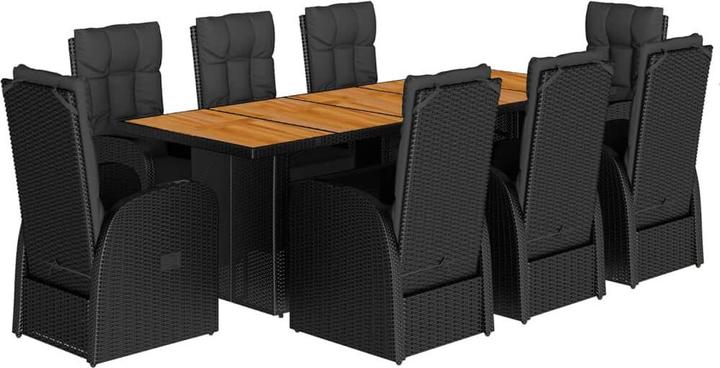 Produktbild vidaXL Gartenmöbel Essgruppe Gartengarnitur Sitzgruppe 9tlg. Schwarz Poly Rattan