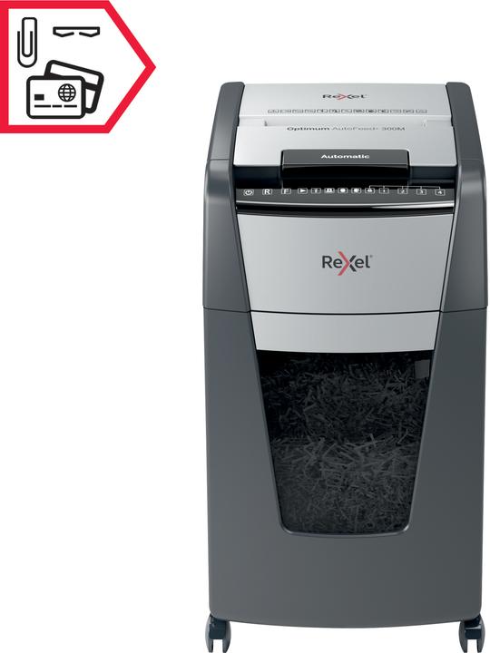 Actual product image Rexel Optimum AutoFeed+ 300M Shredder micro-cut 2 x 15 mm 60 l Number of sheets (max.): 300 Secure (Microcut)
