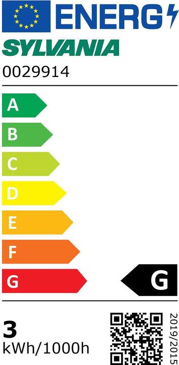 Label énergétique Sylvania Lampe LED A165 E27/2,5W or 155 lm 2000 K homelight 820 Mirage (E27, 155 lm, 1x)