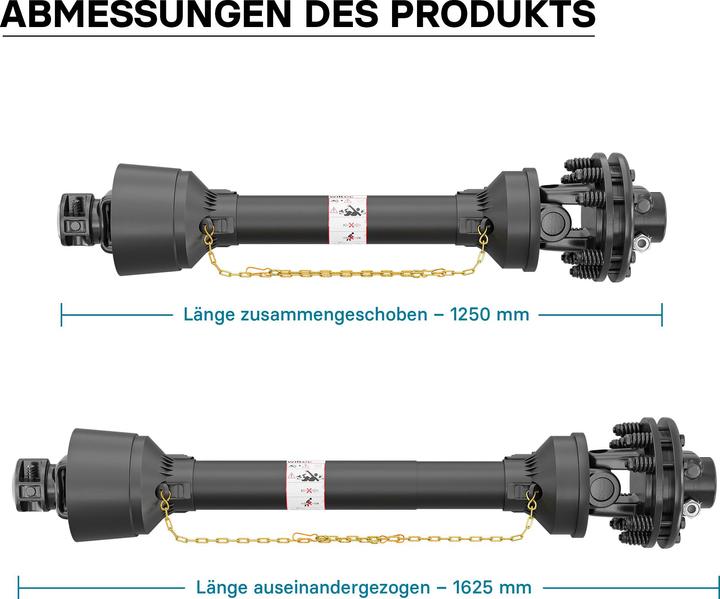 Produktbild Wiltec Zapfwelle T4 Gelenkwelle 1250-1625mm 460Nm 540U/min PTO-Shaft 40kW 1 3/8" 6 Zähne (Gartenmaschinen Ersatzteile)