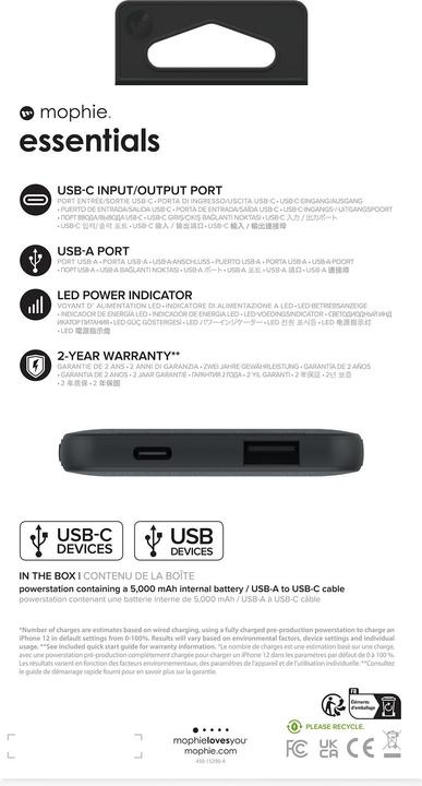 Produktbild mophie Essentials Powerstation 5K (5000 mAh, 20 W, 18.50 Wh)