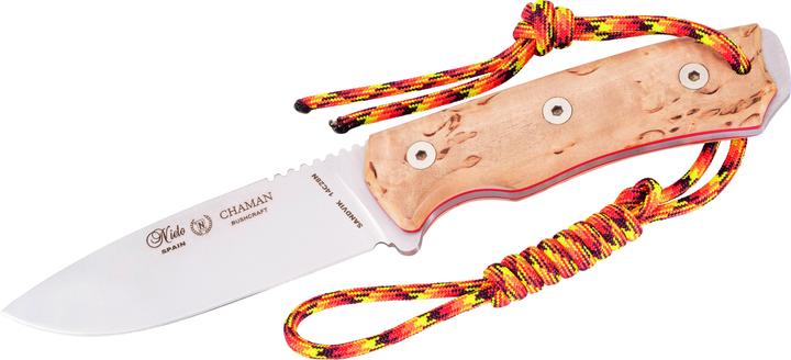 Nieto Outdoormesser CHAMAN BUSHCRAFT, Sandvik Stahl 14C28N, Full Tang, Maserbirkengriff, Fiberglasl (10.50 cm)