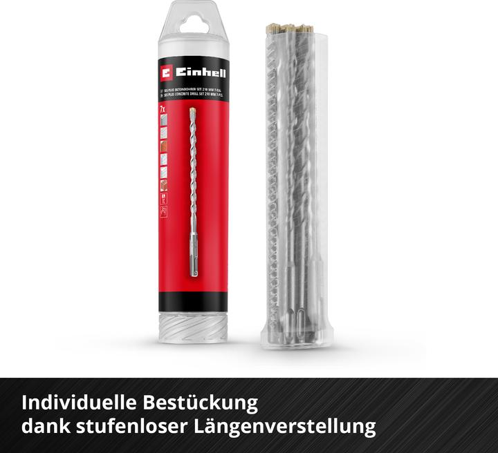 Actual product image Einhell SDS-Plus drill bit set 265515, 6-14 mm, 210 mm, 7-piece (10, 12, 14 mm, 2 x 8, 2 x 6)