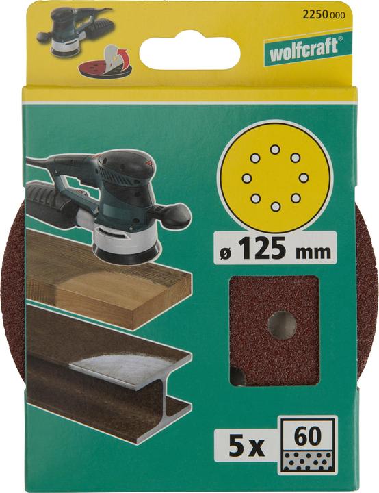 Actual product image wolfcraft wolfcraft 5 adhesive sanding discs exc. corundum K60 ø125 (60)