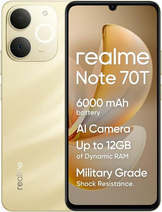 Produktbild realme Note 70T 64GB/4GB - Beach Gold (64 GB, Beach Gold, 6.74", Dual SIM, 4G)