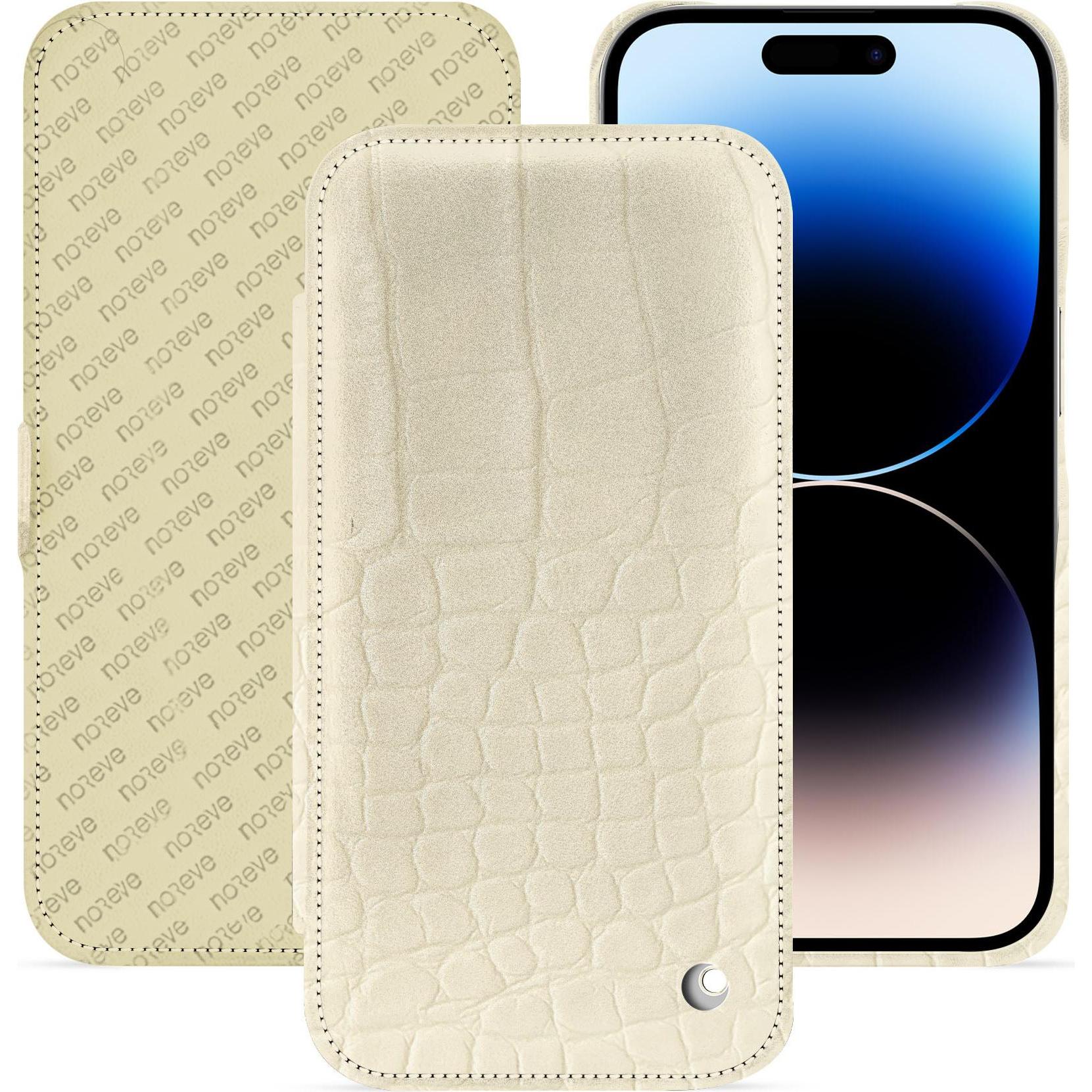 Noreve Lederschutzhülle horizontal (Apple iPhone 15 Pro), Smartphone Hülle, Beige