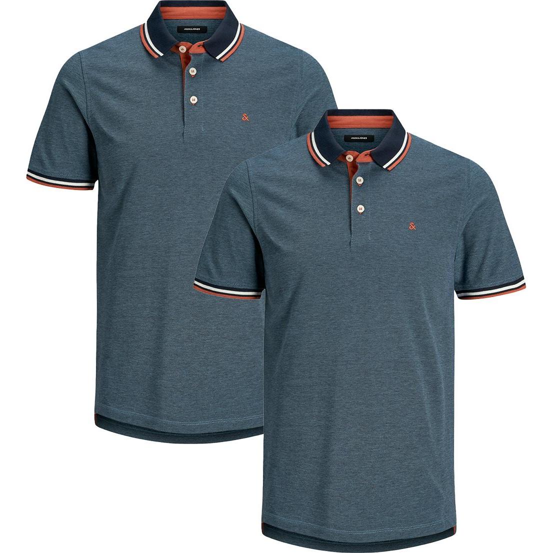 Jack & Jones, Herren, Shirt, 2er Pack Paulos - Slim Fit Poloshirt, Blau, (L)