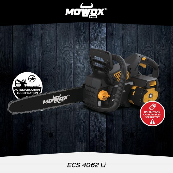 Produktbild Mowox MoWoxPRO ECS 4062 Li 62V Excel Series Hand Held Battery Chain Saw With Toolless Saw Chain Tension Sy (Akku Kettensäge)