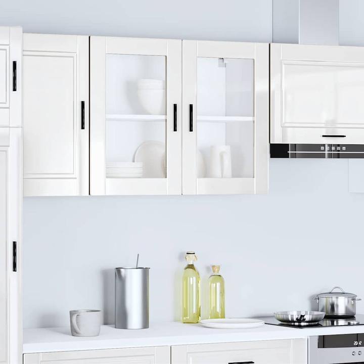 Image du produit VidaXL Armoire suspendue de cuisine avec porte en verre Porto blanc brillant Armoire murale de cuisine (80 x 31 x 60 cm)