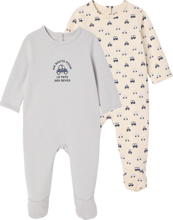 Image du produit Vertbaudet Bio-Kollektion: 2er-Pack Baby Strampler aus Sweat mit Autos (62)