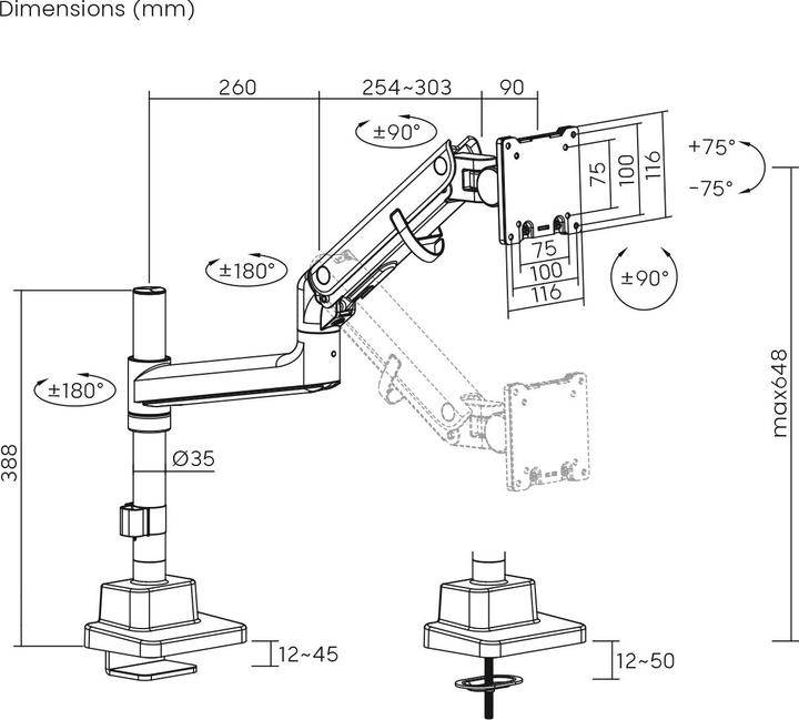 Produktbild Digitus Single Monitorhalterung, 57", 27 kg (Tisch, 57", 27 kg)
