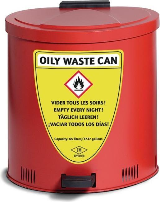 asecos Cleaning cloth collection container sheet steel red 65 litres