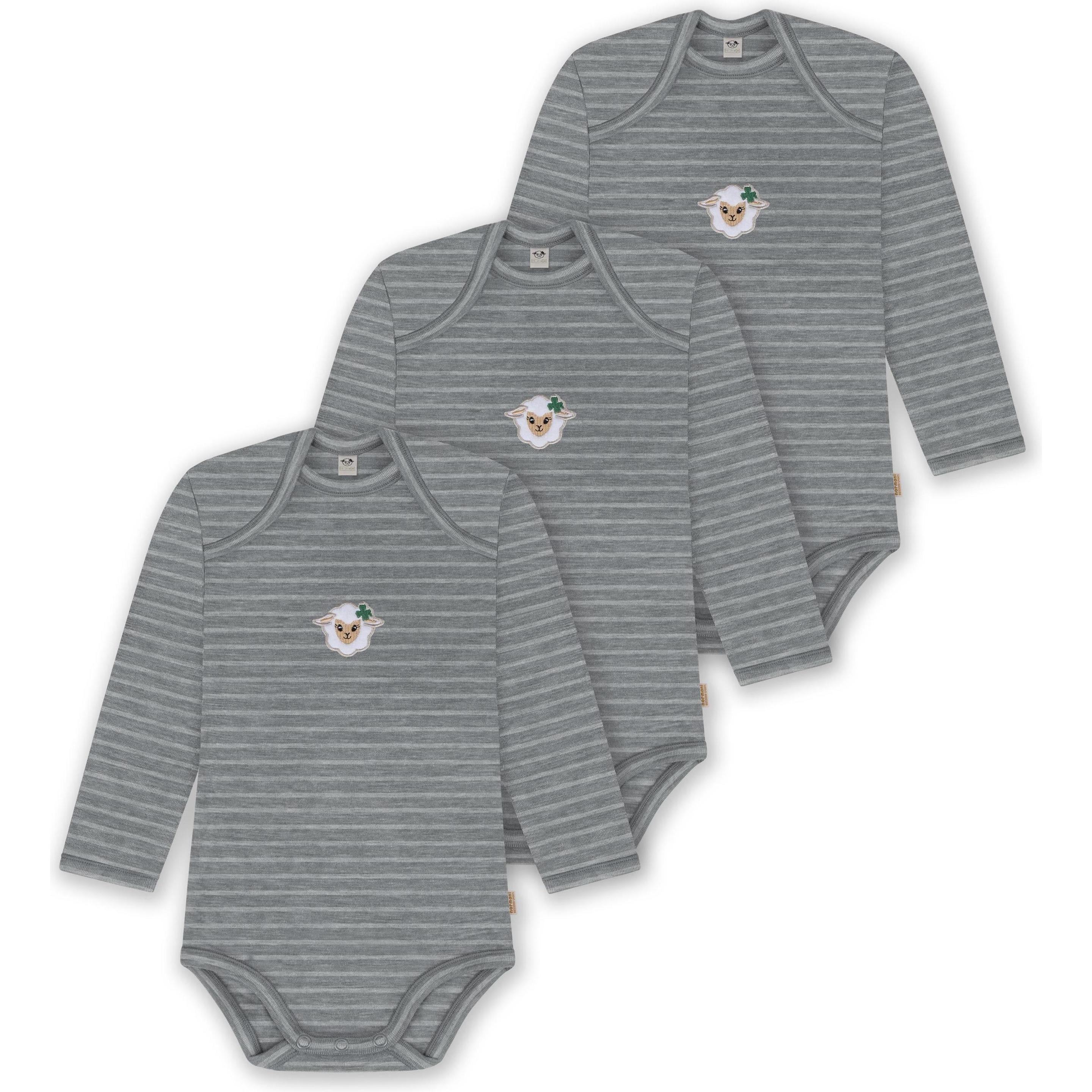 Thumbnail - Normani, Herren, Body, 3er Pack Baby Merino Body Langarm „Auckland" - 9379, Grau, (62)