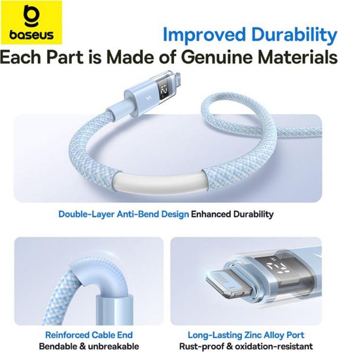 Image du produit Baseus USB-A to Lightning Kable Display 2, 12W, 2.4A, 2m, Blue (2 m, 12 W)