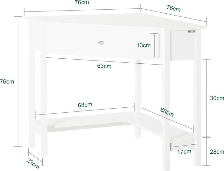 Immagine prodotto SoBuy Scrivania ad angolo con scaffale e cassetto (76 x 76 x 76 cm)