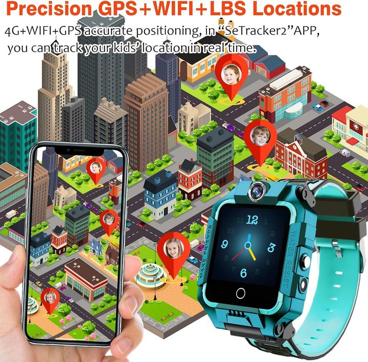 Produktbild Eleoption 4G GPS-Smartwatch für Kinder mit Kamera, Videoanrufen, SOS und wasserdicht (45 mm, 4G)