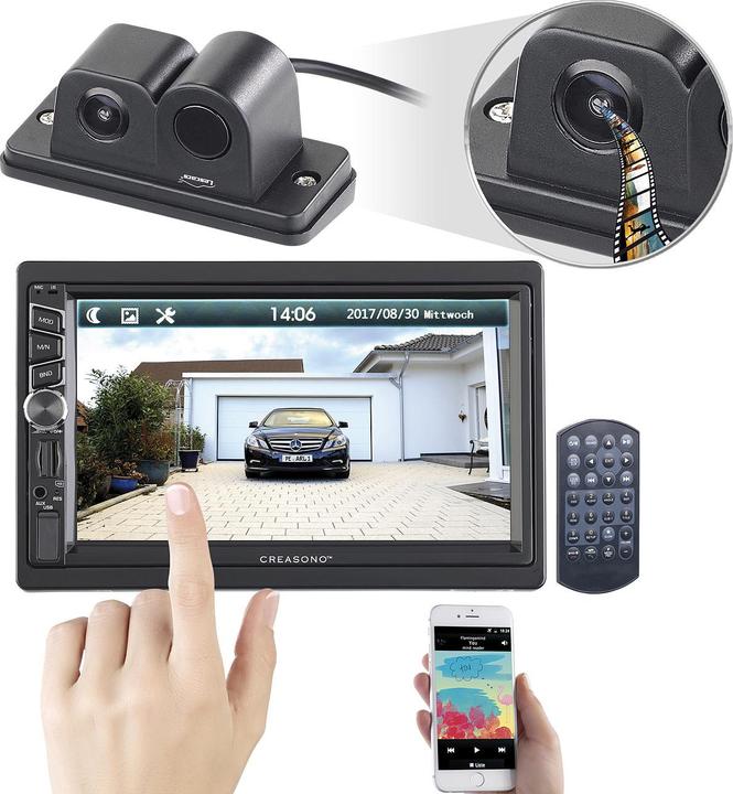 Produktbild Creasono 2-DIN-MP3-Autoradio mit Touchdisplay und Farb-Rückfahrkamera (MirrorLink)