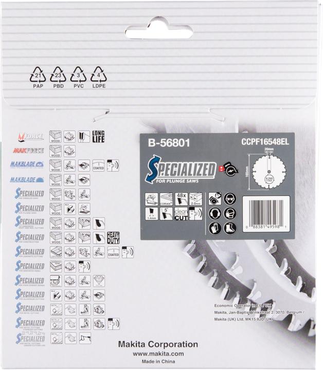 Actual product image Makita SPECIALIZED Saw blade 165x20x48Z