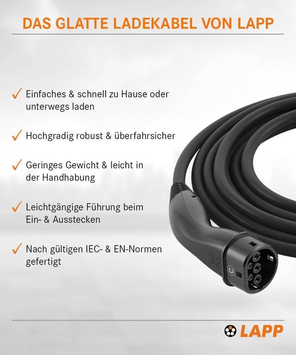 Produktbild Lapp Mobility EV-TYP2 Ladekabel glatt 1-phasig (Typ 2, 7.40 kW, 32 A, 5 m)