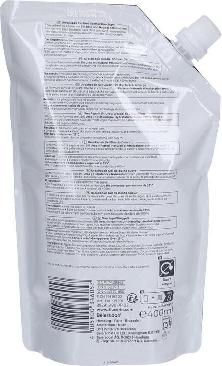 Valeurs nutritives et ingrédients Eucerin Urearep Dgel Nf 5% (Gel pour le corps, 400 ml)