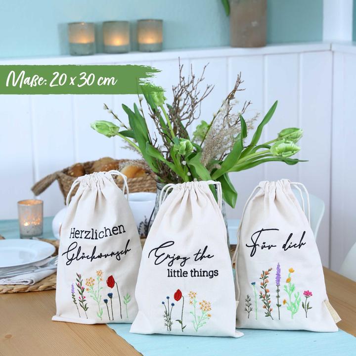 Immagine prodotto Papierdrachen Sacchetti di lino per Pasqua - set di 3 - fiori - set 4 (Borsa da regalo, 3 x)
