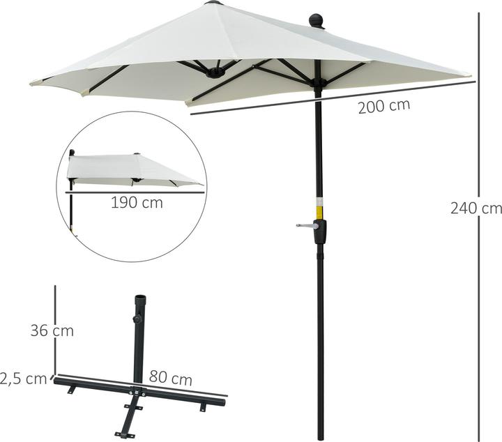 Image du produit Outsunny Halbschirm Stahl, Polyesterstoff Cremeweiss (2 m)