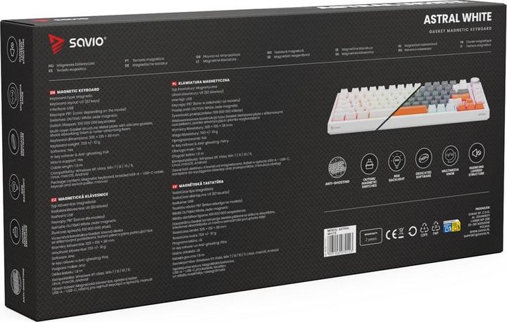Actual product image Savio ASTRAL WHITE JADE 3 COLOURS Tastatur Gaming USB QWERTY US International (Eng. Int., Cable)