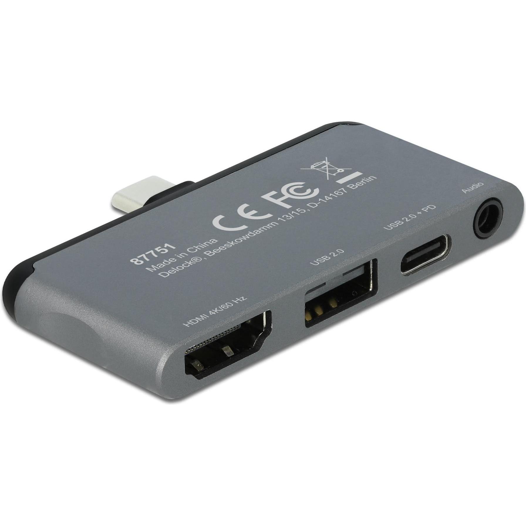 Delock Mini Dock (USB-C, 5 Porte), Docking Station + Hub Usb, Grigio