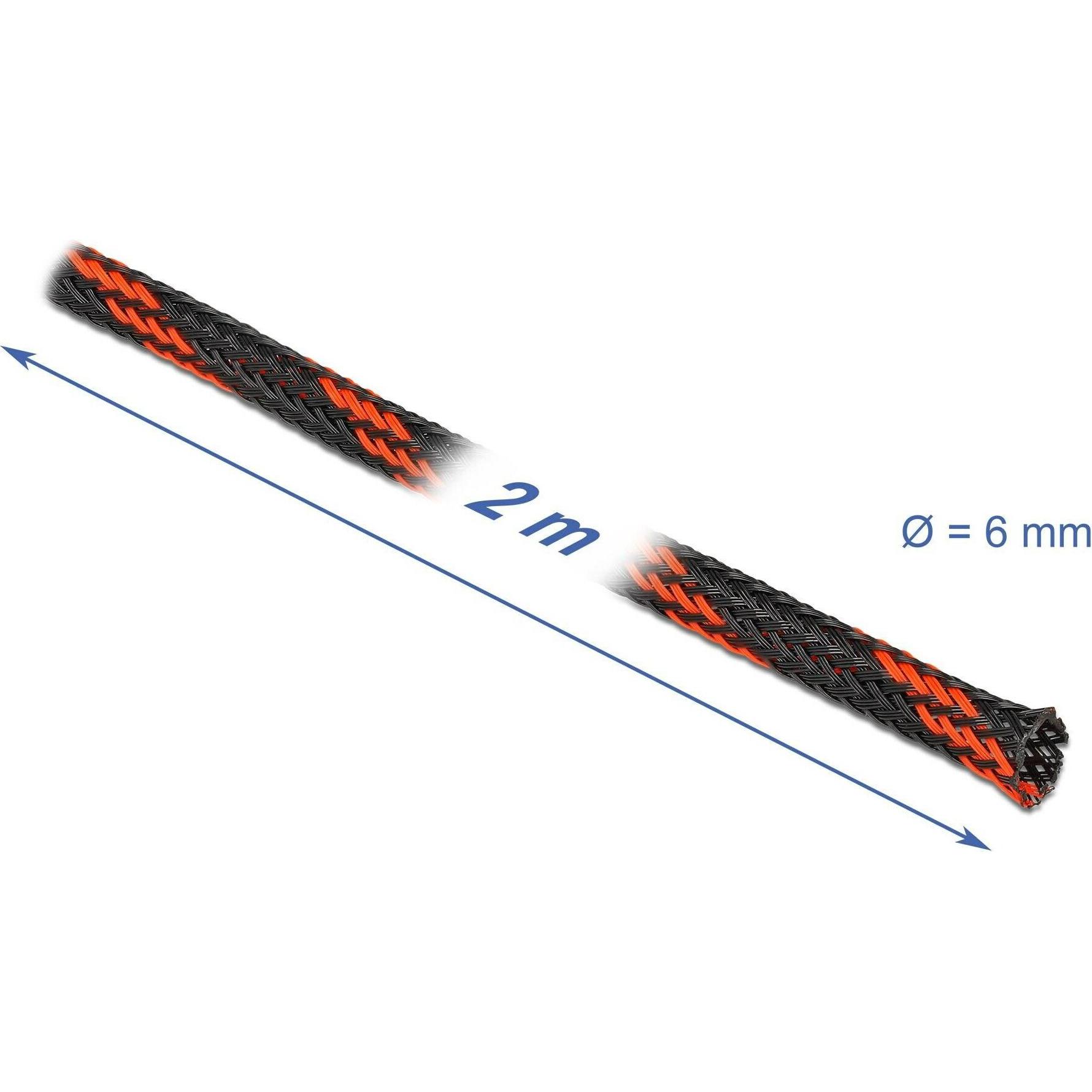 Thumbnail - Delock, Kabelschutz + Kabelführung, Geflechtschlauch dehnbar 2 m x 6 mm schwarz-rot (Kabelschlauch, 2000 mm)