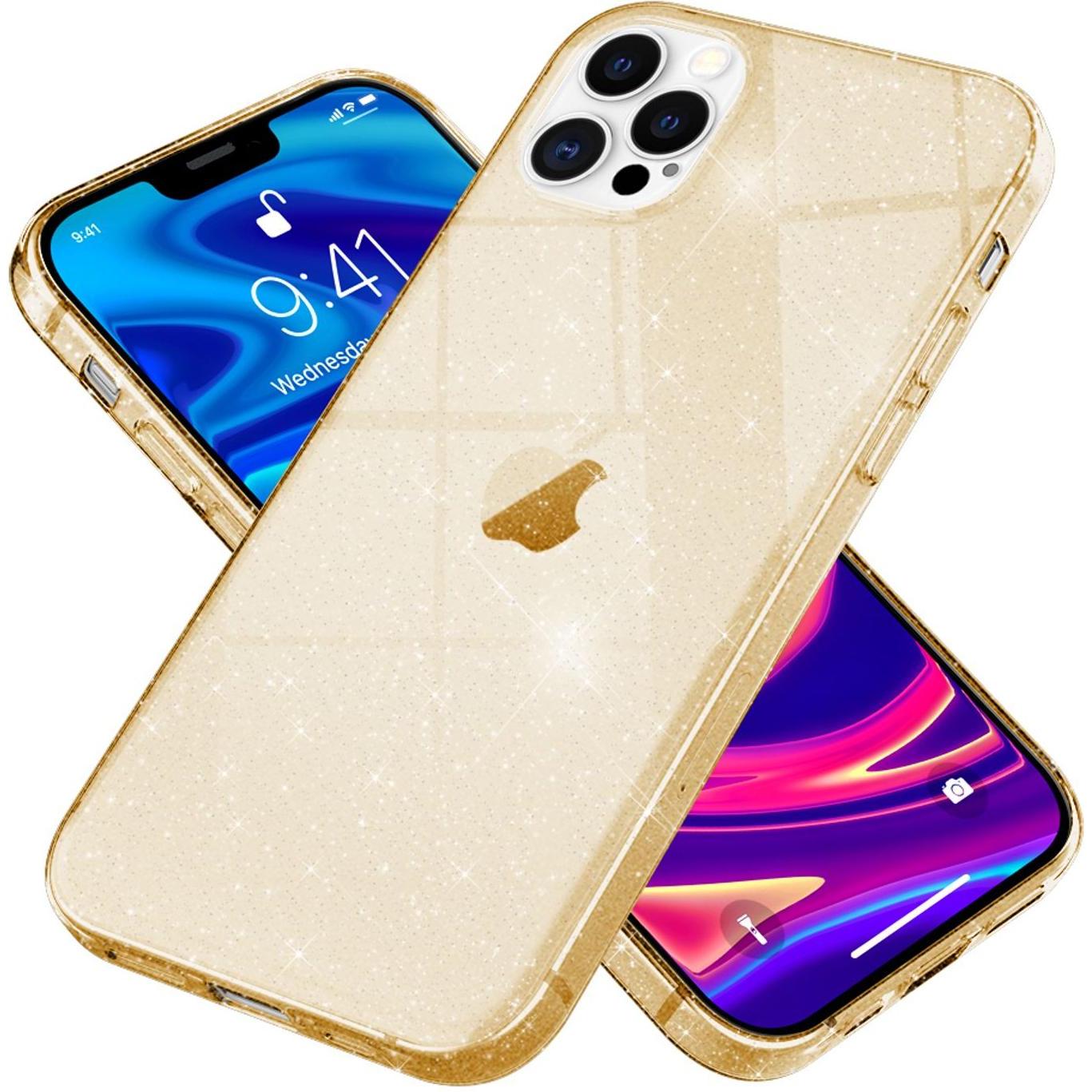 Nalia Glitzer Handyhülle (Apple iPhone 12 Pro Max), Smartphone Hülle, Gold