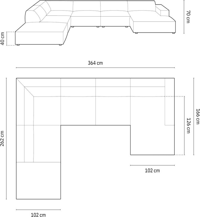 Actual product image Micadoni Bouclé Panoramic Left Corner Sofa, "Jodie", 7 Seats, 364x262x70Made in Europe (Sofa landscape)