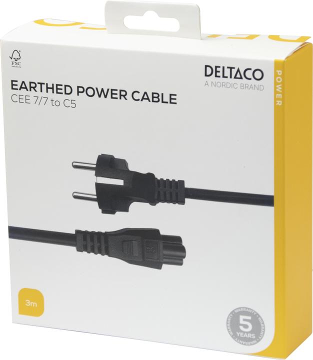 Actual product image Deltaco Power cable CEE 7/7 - C5, 3m - Black (3 m)