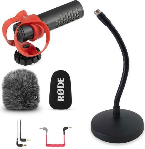 Fell-Windschutz, Schaumstoffwindschutz, Videomicro II, 24cm 3.5mm TRS zu TRRS Spiral-Adapterkabel, 3.5mm TRS zu TRS Flachbandkabel, 18-40cm keepdrum Schwanenhals-Tischstativ