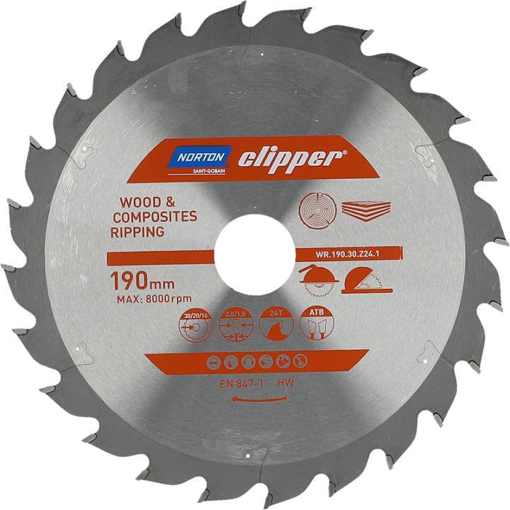 MGA, Sägeblatt, NORTON CLIPPER Hartmetallklinge Flow 190x2.8/1.8x30 Z24 - 70184608052