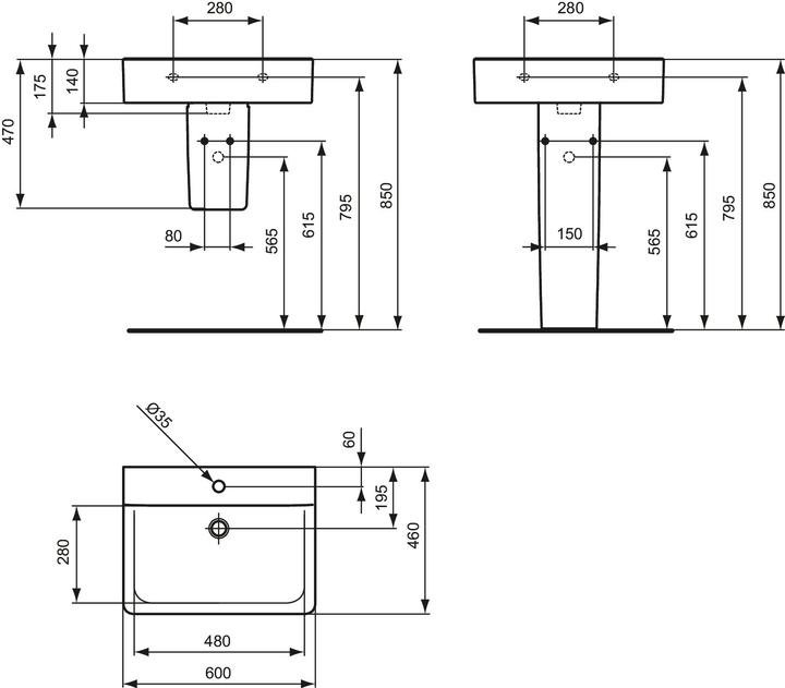 Actual product image Ideal Standard Connect Cube Wash basin 600mm E8103, without overflow (460 mm, 600 mm)