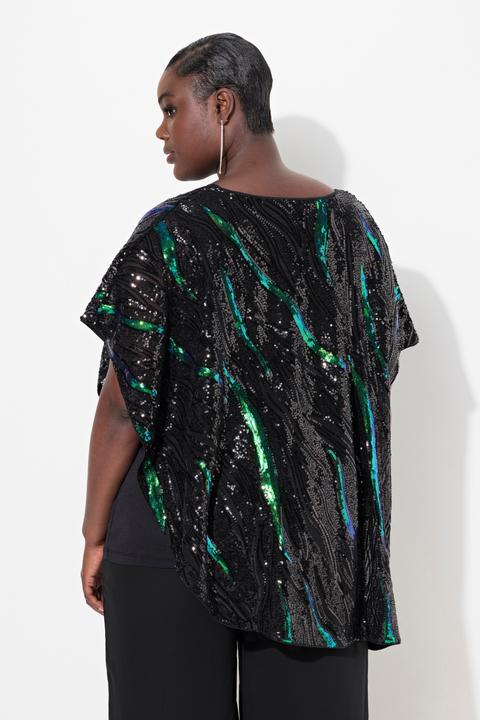 Image du produit Ulla Popken Blouse oversize doublée. Voile en mousseline à sequins (46, 48)
