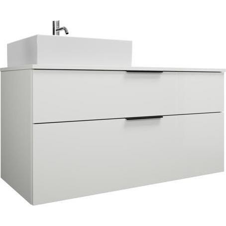 burgbad, Badmöbelset, Eqio Keramik-Aufsatzwaschtisch links, quadratisch, inklusive Waschtischunterschrank, Breite