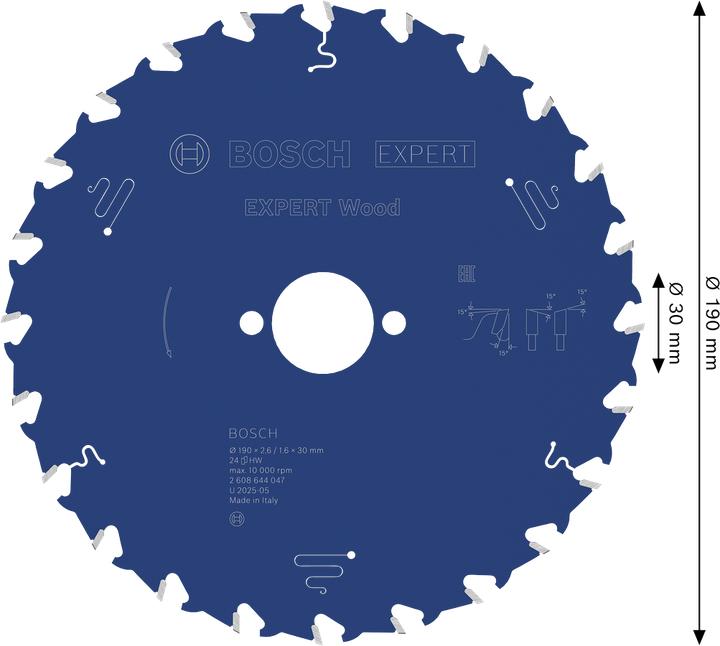 Immagine prodotto Bosch Professional Zubehör Lama circolare Expert per legno, 190 x 30 x 2,6 mm, 24