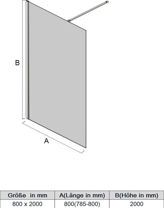 Actual product image SONNI Duschkabine eintürig, rahmenlos, begehbar, NANO behandeltes Glas 80x195 cm (160 cm, 140 cm, 195 cm)