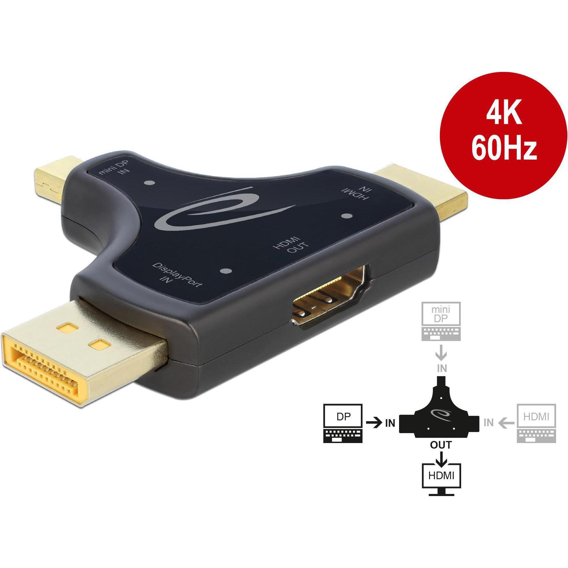 Thumbnail - Delock Monitoradapter DP miniDP HDMI (HDMI, 6.90 cm), Data + Video Adapter, Schwarz
