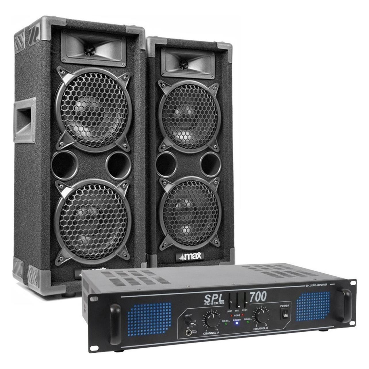 Max Dj-speakers - Dj-geluidsinstallatie 700W Met Twee Max26-speakers En Een SPL700-versterker (Actief), Pa-luidsprekers, Zwart