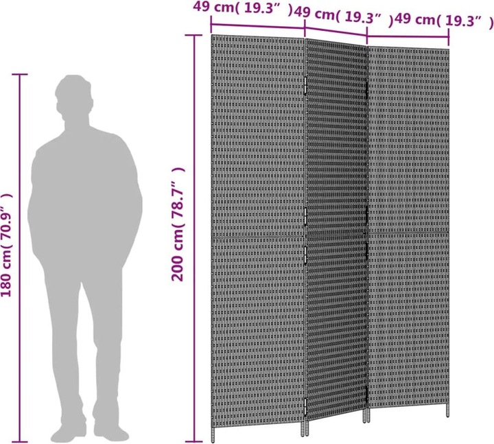 Actual product image VidaXL Screen 3-piece grey poly rattan,Colour: Grey,Material: Poly