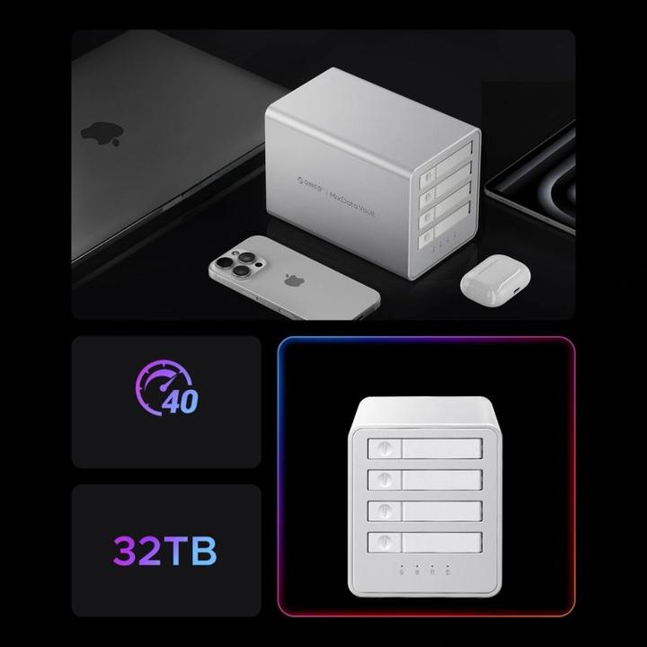 Produktbild Orico 8848U4 DAS Series 4-Bay M.2 NVMe SSD-Festplattenarray – Weiss (USB-C)