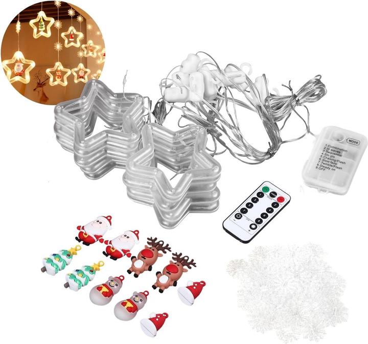 Produktbild Hermex LED Weihnachtslichterkette 3m Sternen-Lichtervorhang mit Schneeflocken (3 m)