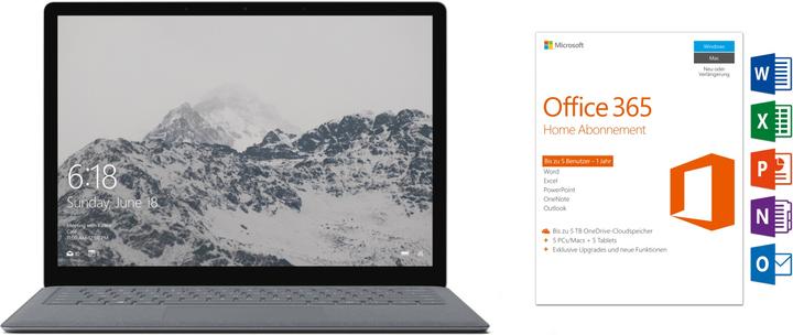 Microsoft Surface Laptop, Platinum, 256GB SSD inkl. Office 365 Home